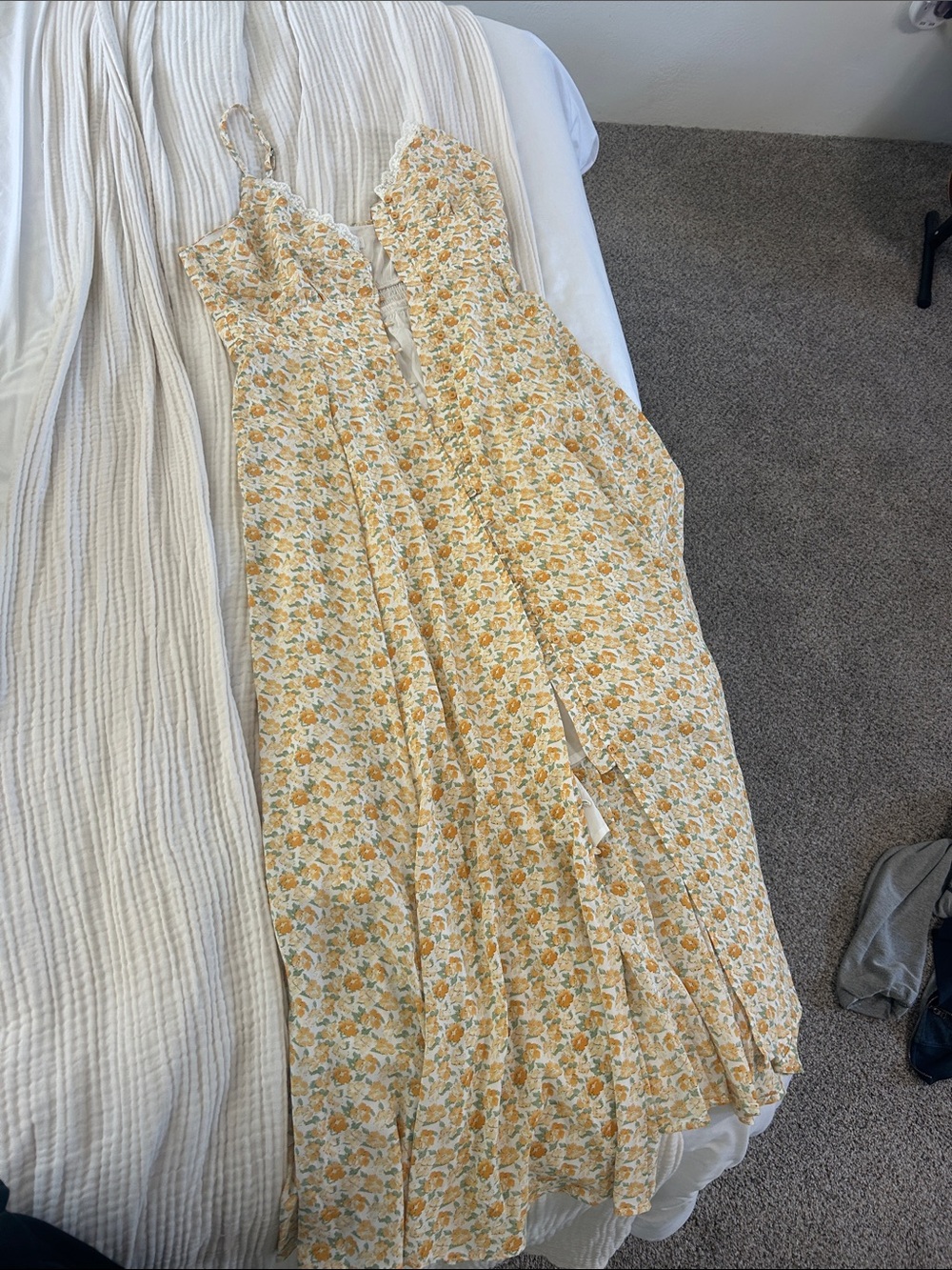 Three Bird Nest Yellow Floral Maxi Sundress with Spaghetti Straps